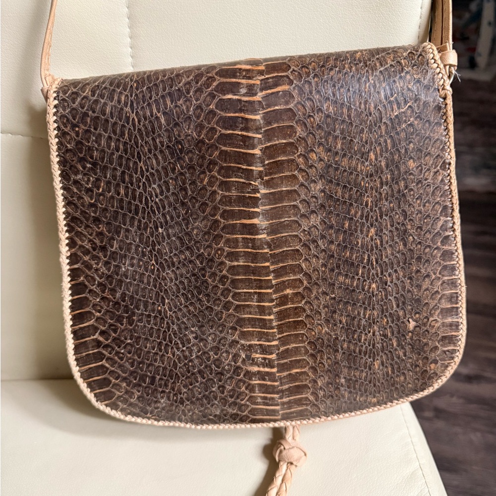 Brown Genuine Leather Python Crossbody Bag - image 2